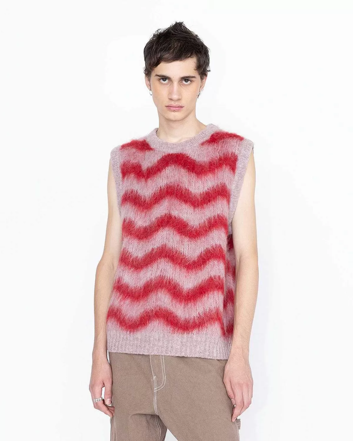 Strik>Highsnobiety HS05 Alpaca Fuzzy Wave Sweater Vest Pale Rose/Red