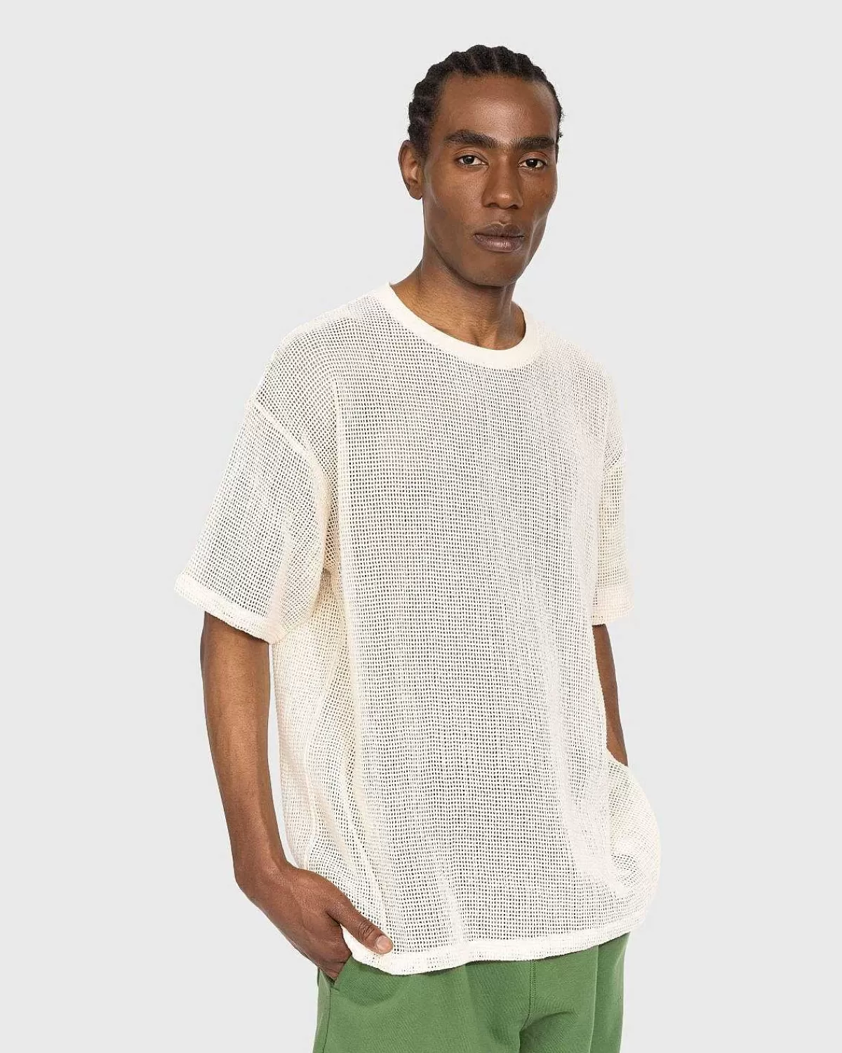 T-Shirts>Highsnobiety Bomuld Mesh Strik T-Shirt Beige