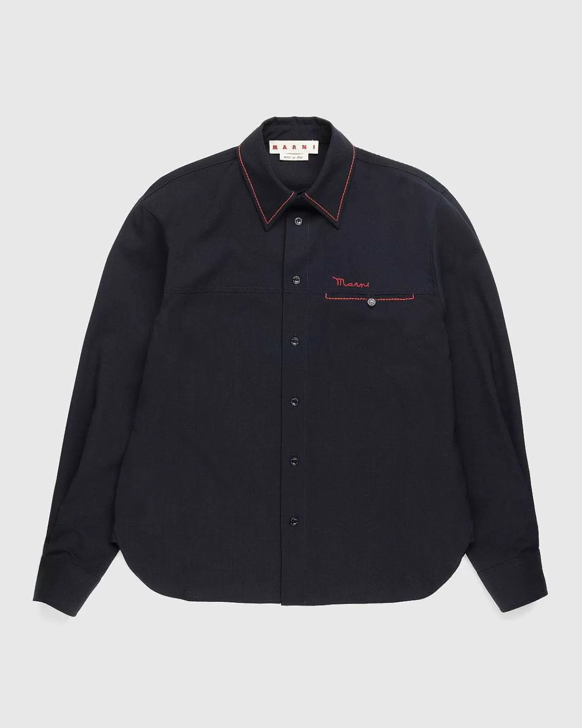 Skjorter>Marni Broderet Virgin Wool Shirt Bla