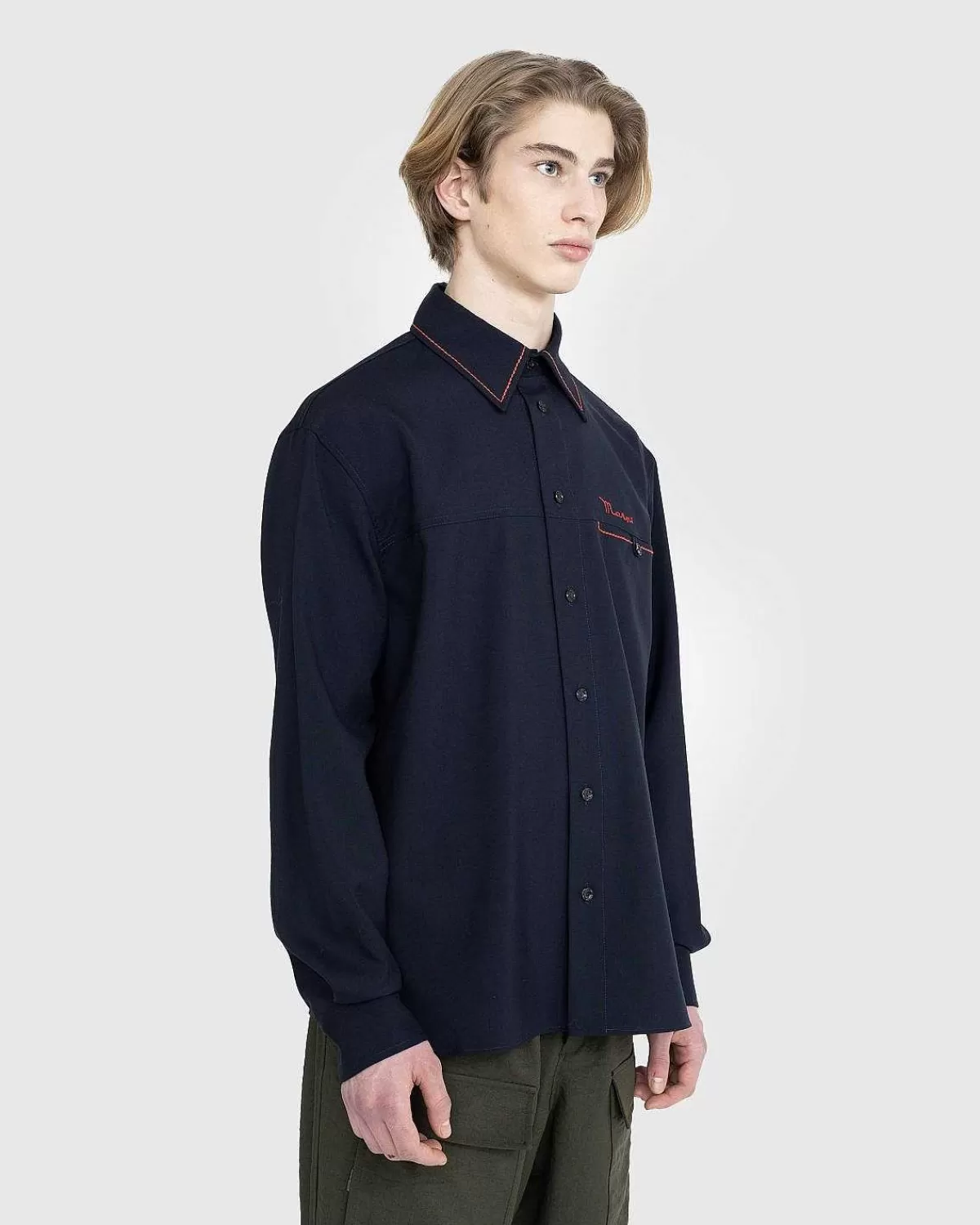 Skjorter>Marni Broderet Virgin Wool Shirt Bla