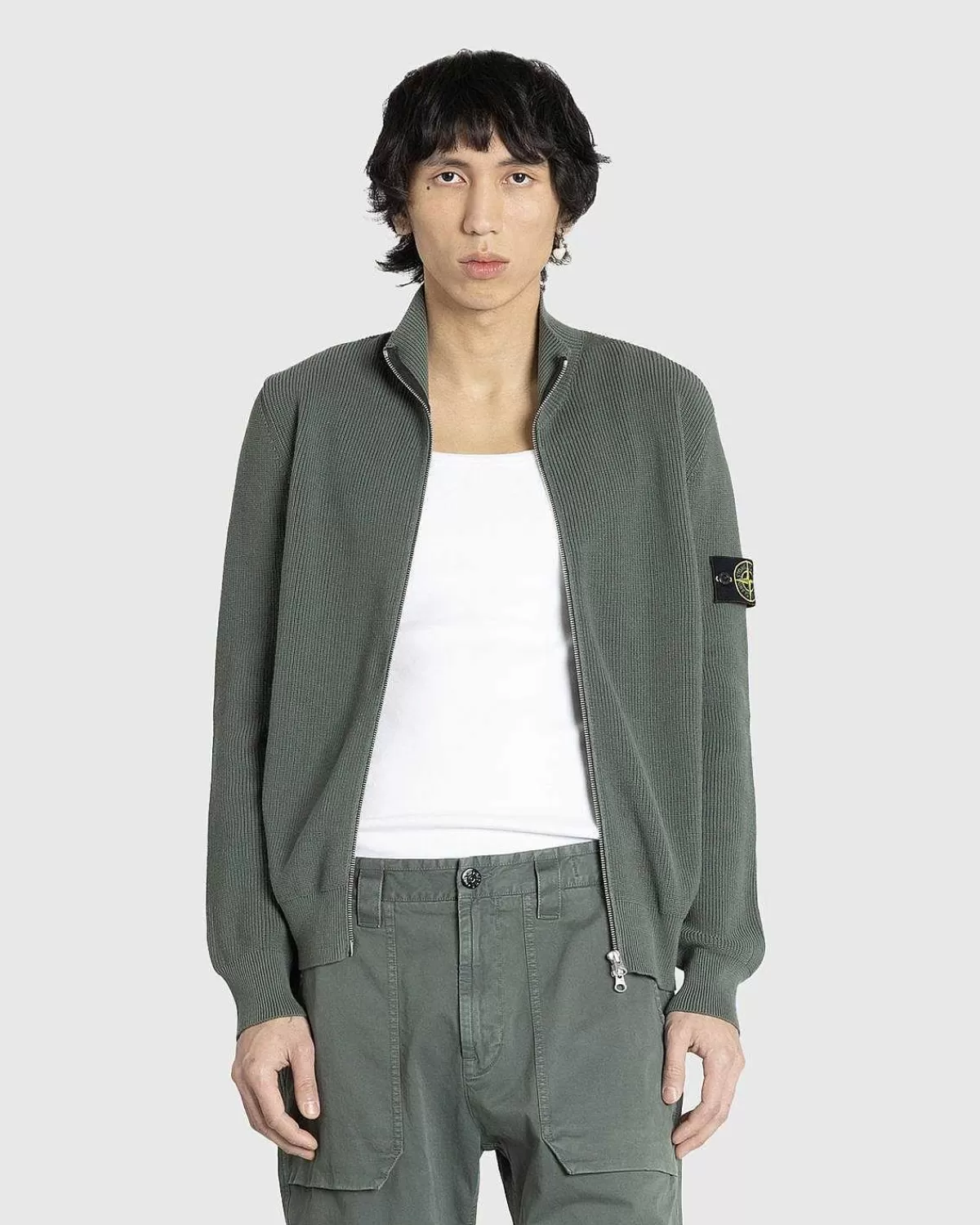 Strik>Stone Island Cardigan Dove Gra Med Lynlas