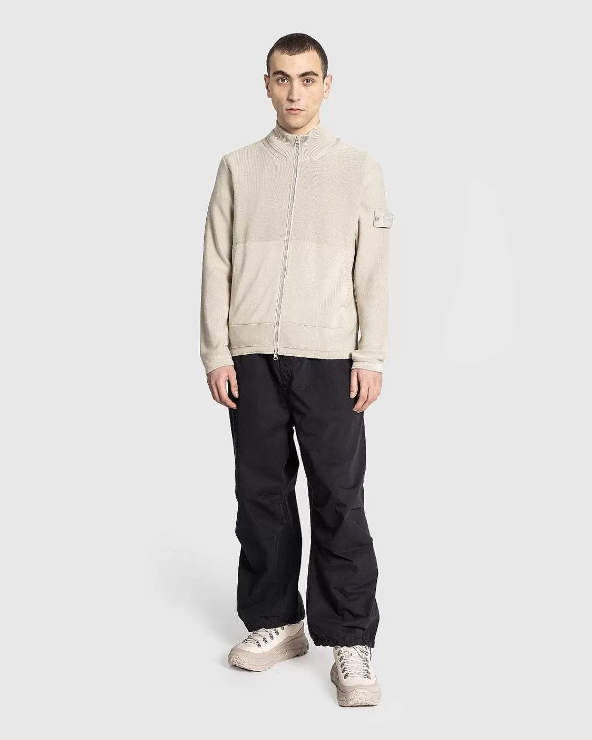 Strik>Stone Island Cardigan Med Halv Lynlas I Beige