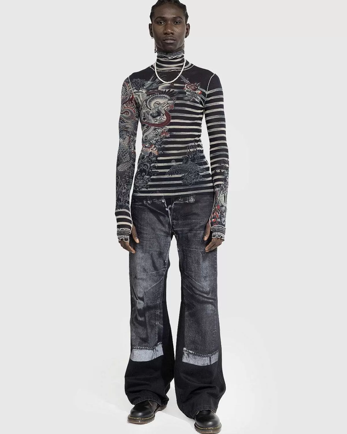 Bukser>Jean Paul Gaultier Denim Trompe L'Oeil Jeans Sort/Gra