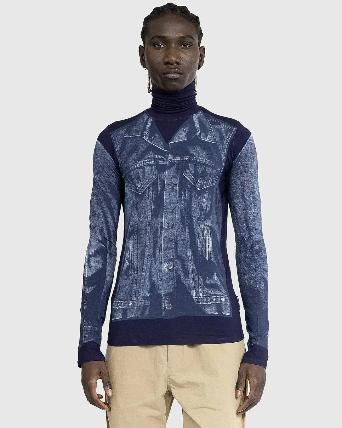 Strik>Jean Paul Gaultier Denim Trompe L'Oeil Langaermet Navy/Bla