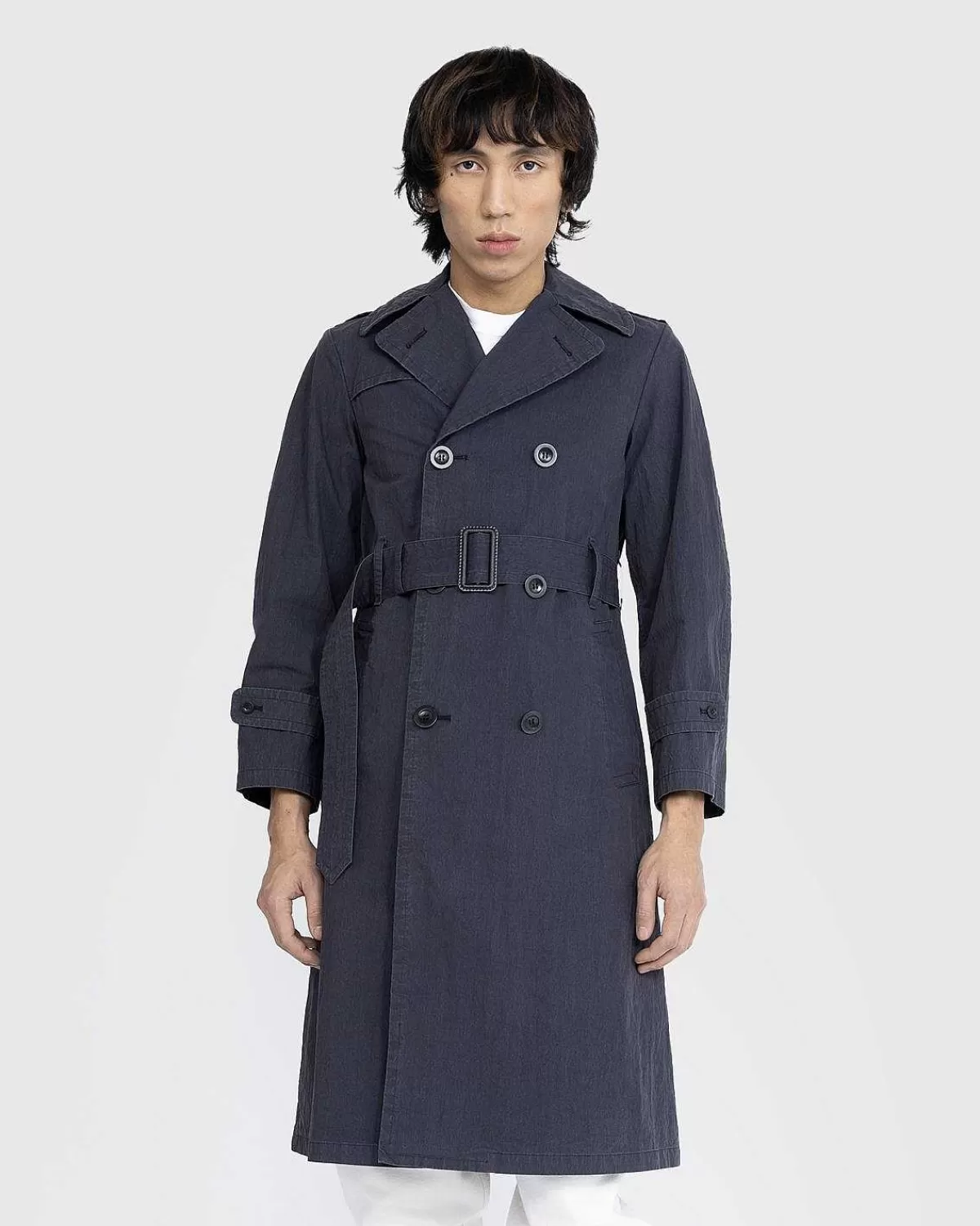 Overtøj>Maison Margiela Dobbeltradet Trenchcoat Sort/Vasket