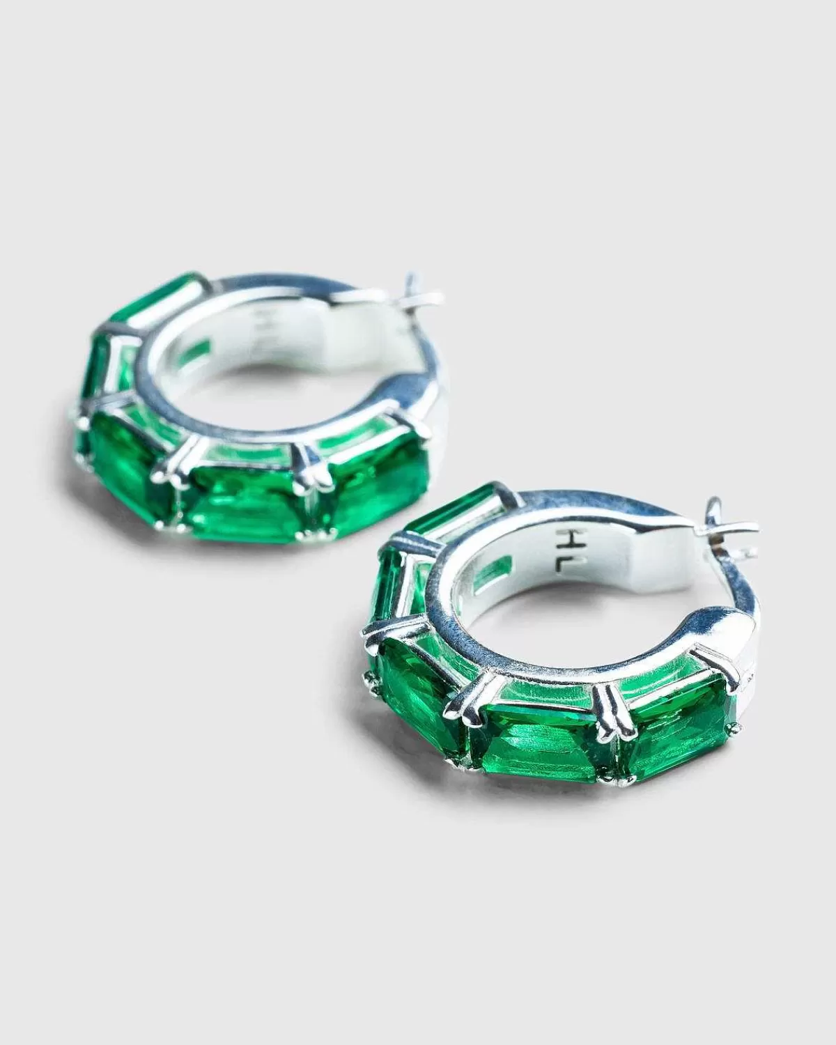 Smykker>Hatton Labs Emerald Cut Eternity Hoop Oreringe Solv/Smaragd