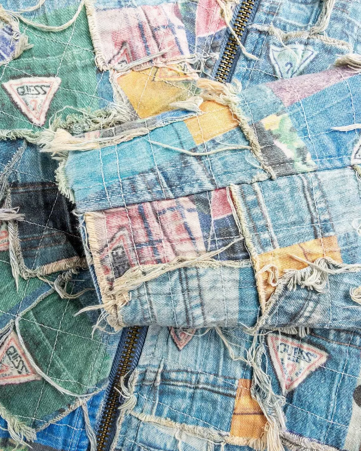 Overtøj>Guess USA Gusa Quiltet Denimjakke Gusa Patchwork Print