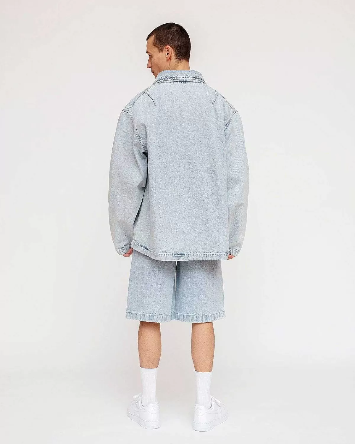 Overtøj>Acne Studios Half-Zip Denim Anorak Washed Light Blue