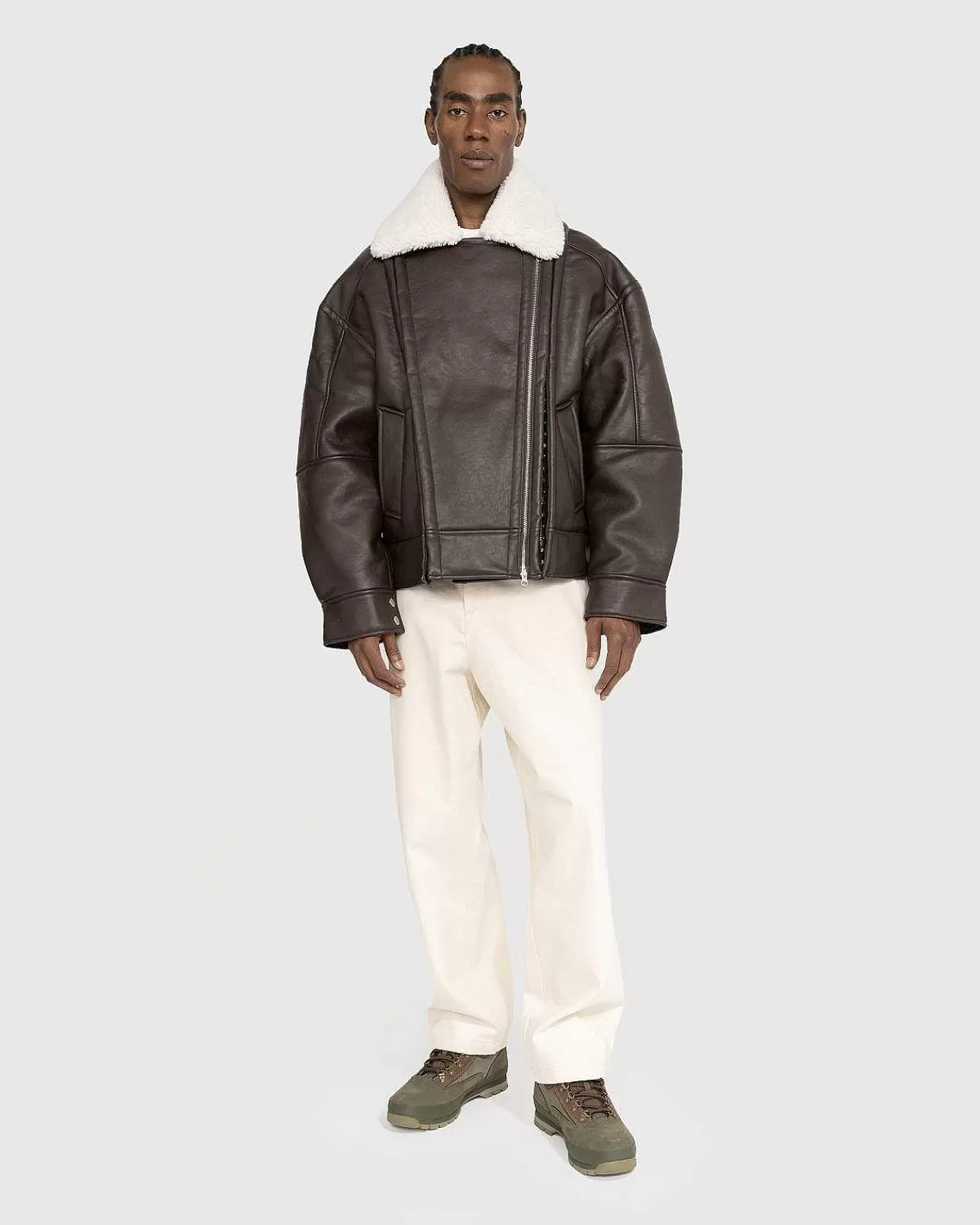 Overtøj>Y/Project Hook And Eye Shearling-Jakke Morkebrun/Off White