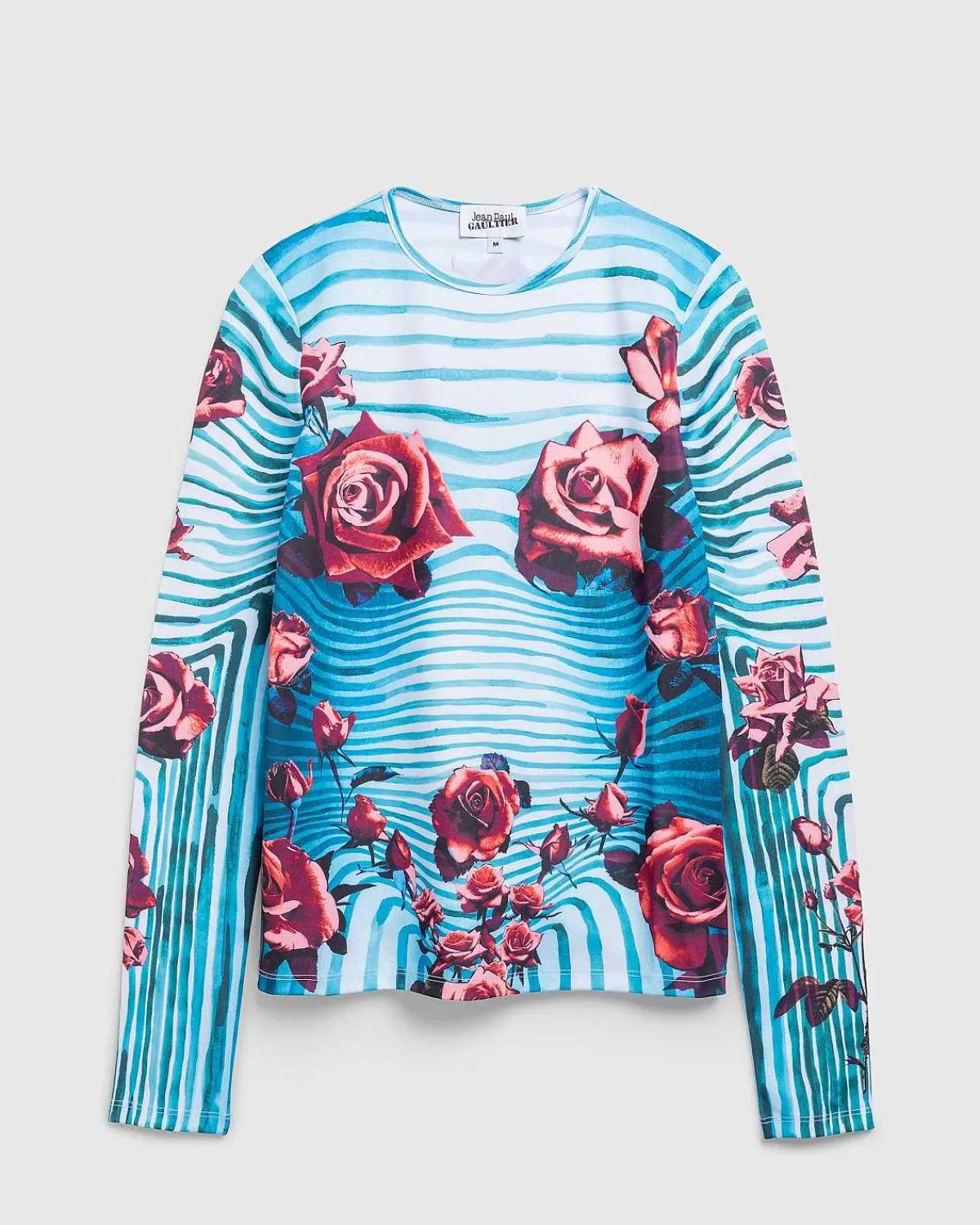 T-Shirts>Jean Paul Gaultier Jersey Langaermet Top Trykt Blomsterkrop Morphing Bla/Rod/Hvid