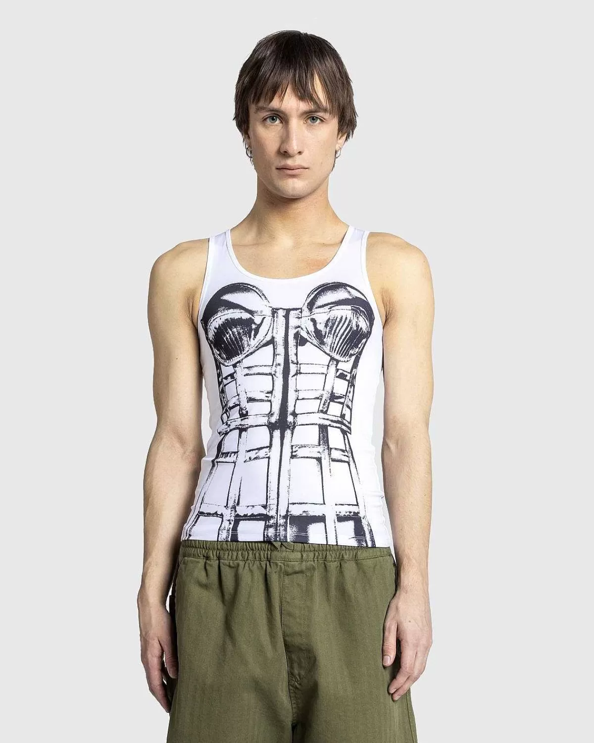 T-Shirts>Jean Paul Gaultier Jersey Top Trykt Cage Trompe L'Oeil Hvid/Sort