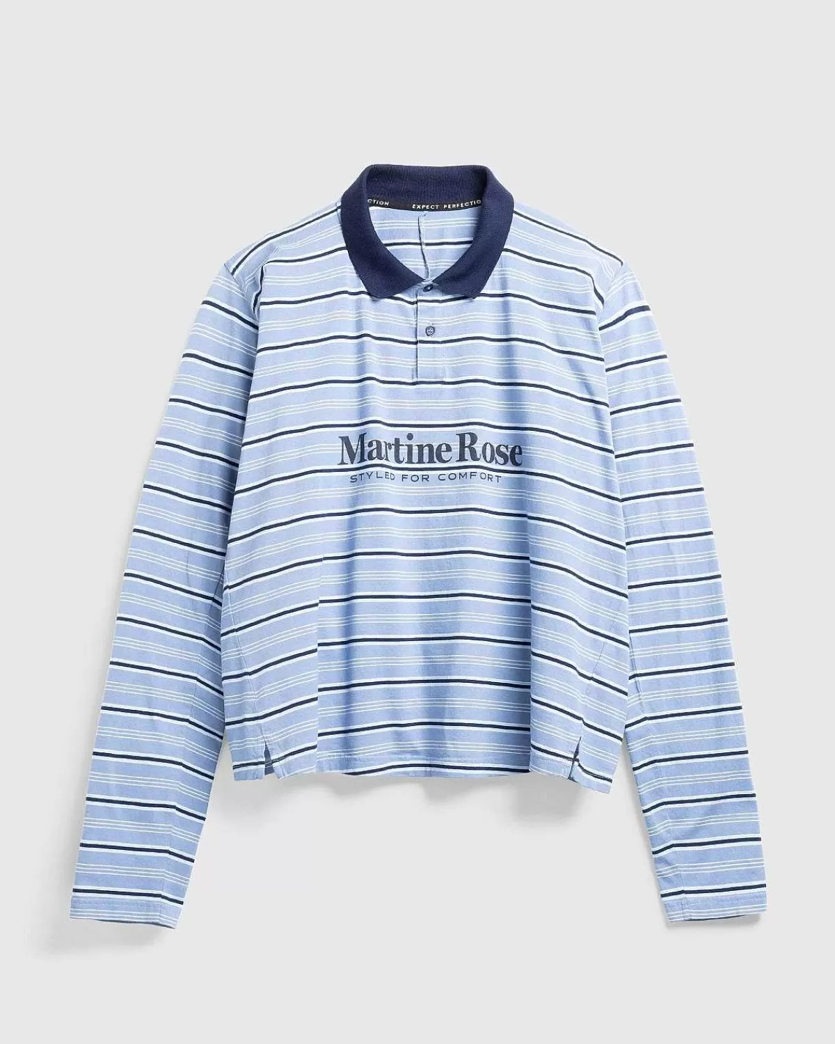 Skjorter>Martine Rose Langaermet Pulled Neck Polo Blue Stripe