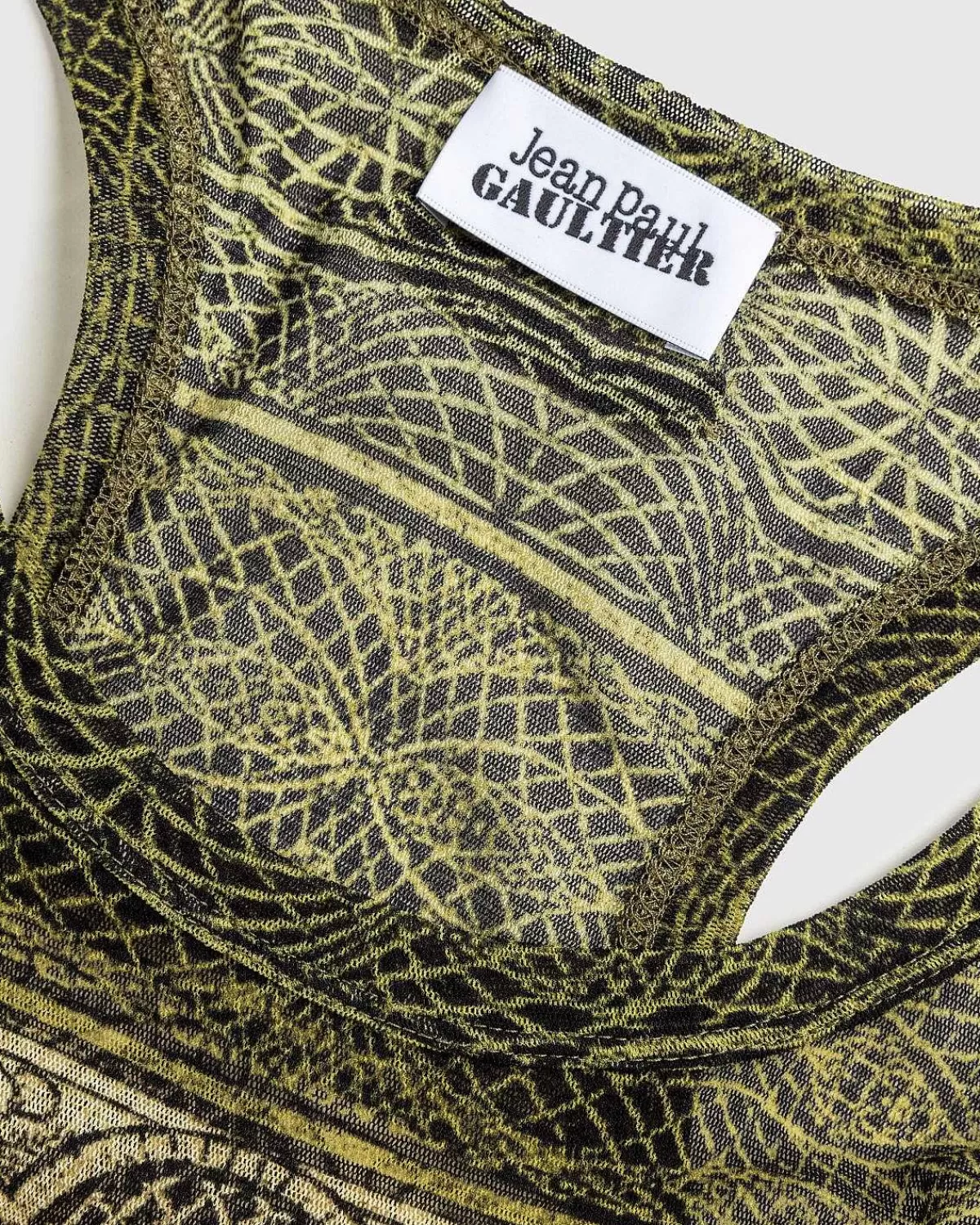 T-Shirts>Jean Paul Gaultier Mesh Tank Top Printet Cartouche Gron/Ecru/Sort/Orange