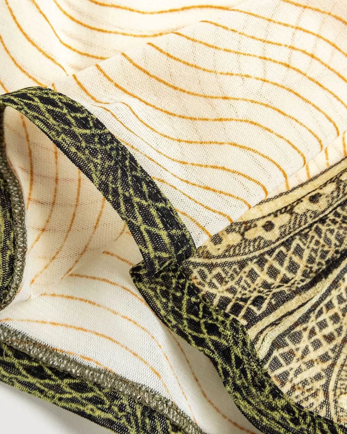 T-Shirts>Jean Paul Gaultier Mesh Tank Top Printet Cartouche Gron/Ecru/Sort/Orange