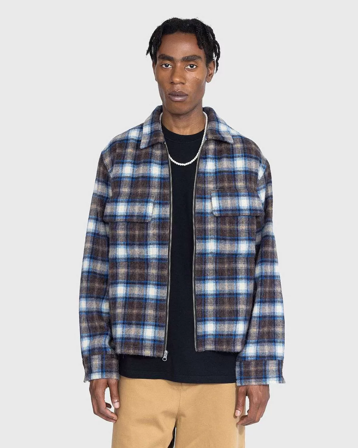 Skjorter>Highsnobiety Neu York Shaggy Wool Plaid Zip Shirt Brun