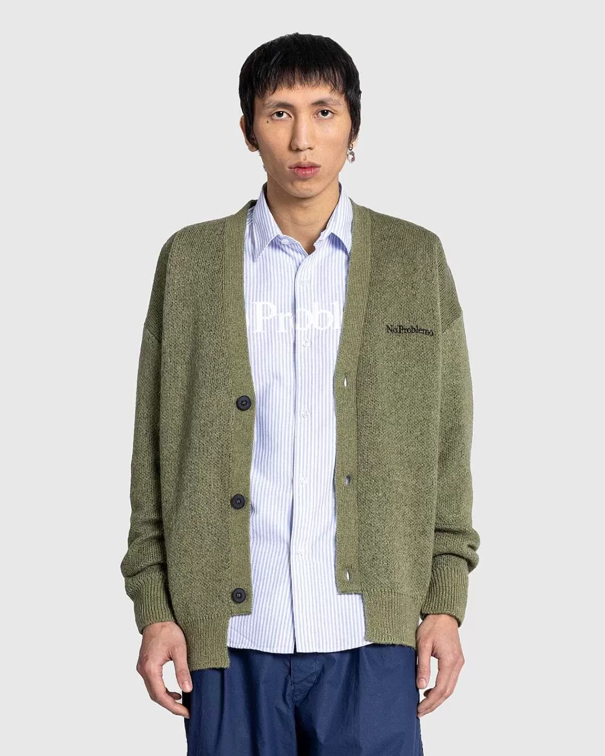 Strik>Aries No Problemo Borstet Mohair Cardigan Sort/Oliven
