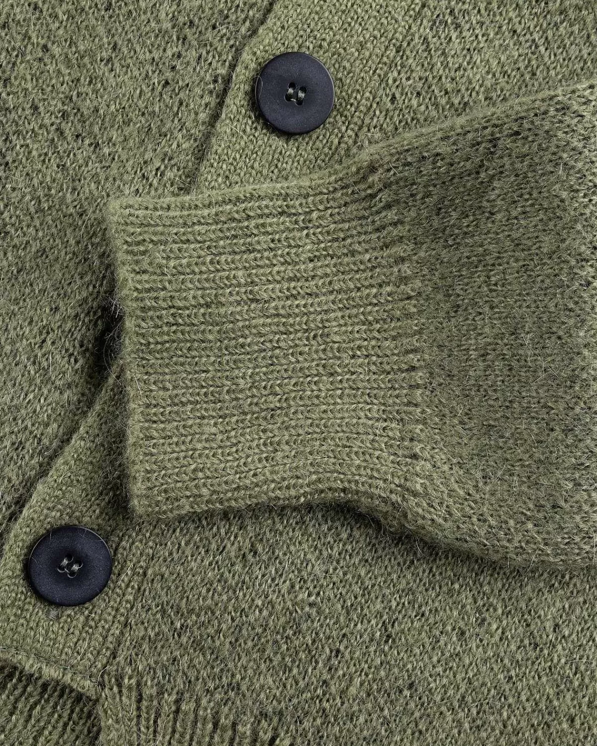 Strik>Aries No Problemo Borstet Mohair Cardigan Sort/Oliven