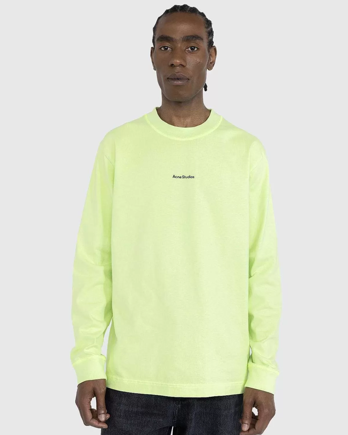 T-Shirts>Acne Studios Okologisk Bomuld Logo Langaermet T-Shirt Fluo Gron