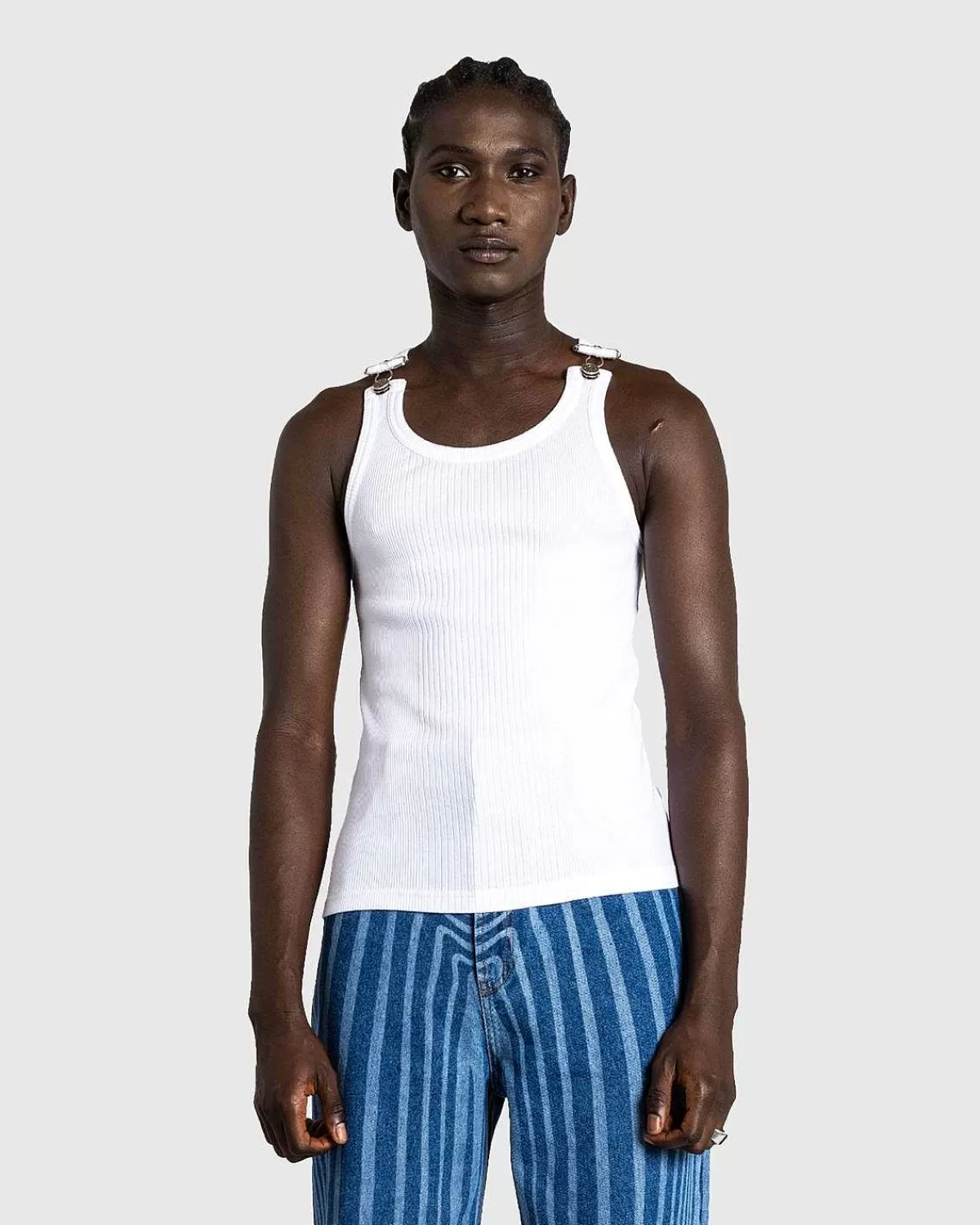 T-Shirts>Jean Paul Gaultier Ribbet Tank Top Med Overall Spaender Hvid