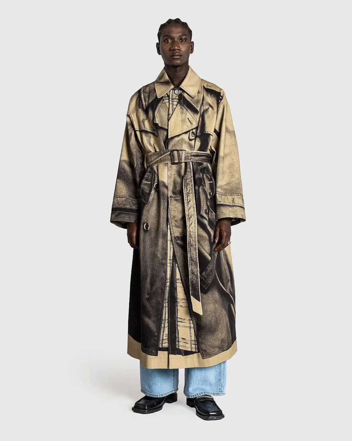 Overtøj>Jean Paul Gaultier Trompe L'Oeil Trench Coat Sand/Sort