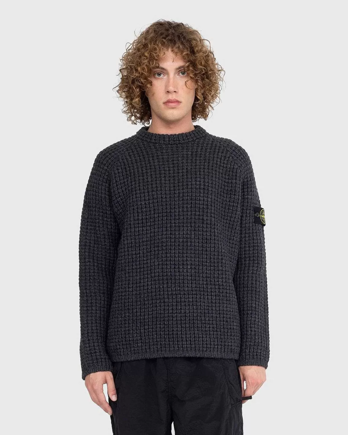 Strik>Stone Island Vaffelstrikket Sweater Melange Charcoal