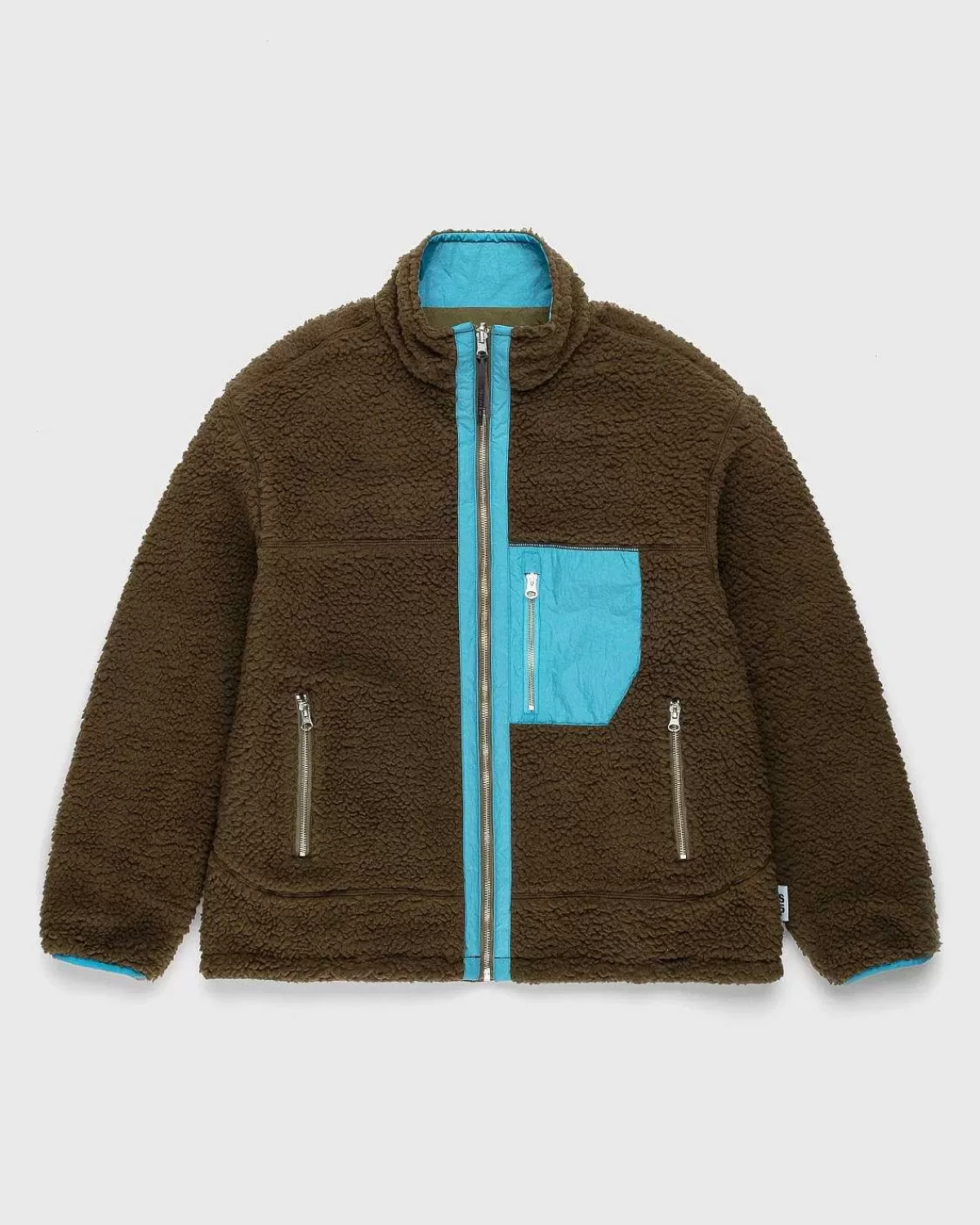 Overtøj>Highsnobiety Vendbar Polar Fleece-Lynlasjakke Stal Bla/Morkegron